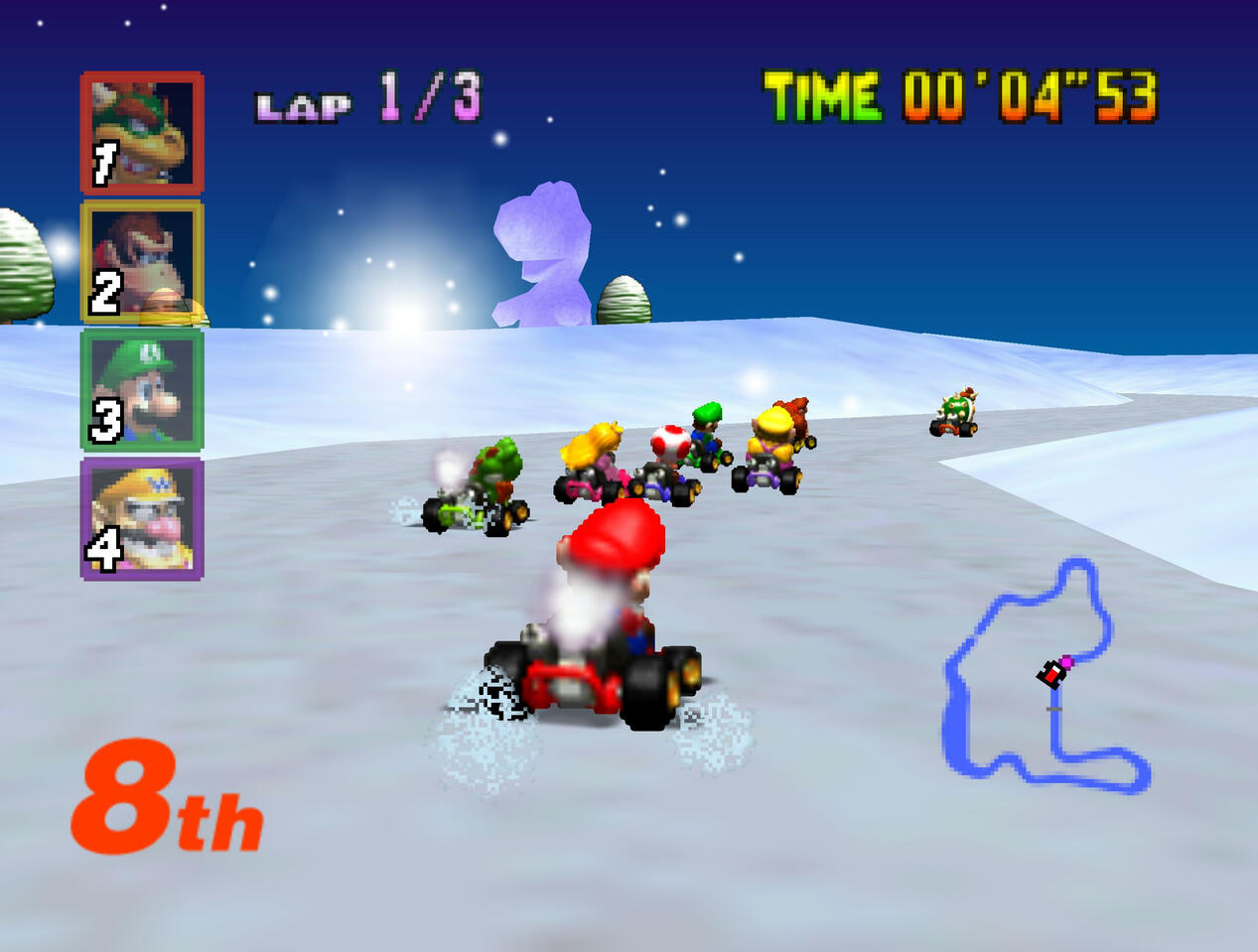 You're gonna need snow chains for Frappe Snowland ⛓️ ~From [@lowpolyrires.bsky.social](https://bsky.app/profile/lowpolyhighres.bsky.social/post/3mwsr7c5boc2y) (Mario Kart 64, Nintendo 64)